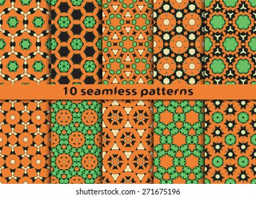 Set of ten abstract geometric seamless patterns. Stylish prints with Swatch for filling.