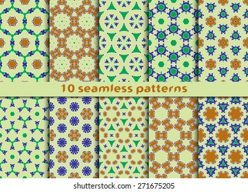 Set of ten abstract geometric seamless patterns. Stylish prints with Swatch for filling.
