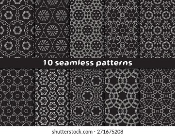 Set of ten abstract geometric seamless patterns. Stylish prints with Swatch for filling.