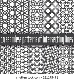 Set of ten abstract patterns. Black and white seamless vector backgrounds.