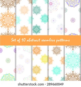 Set of ten abstract patterns with circular ornaments. Stock vector.