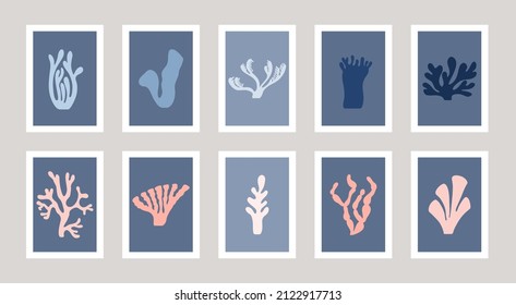 Conjunto de diez afiches abstractos dibujando al estilo Henry Matisse.