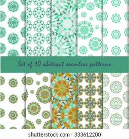 Set of ten abstract summer patterns with circular ornaments. Stock vector.