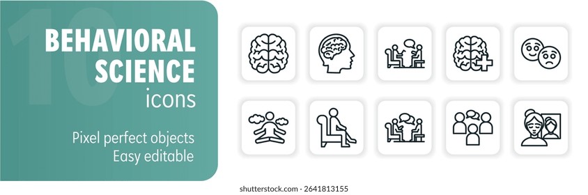Set of ten behavioral science icons depicting human psychology