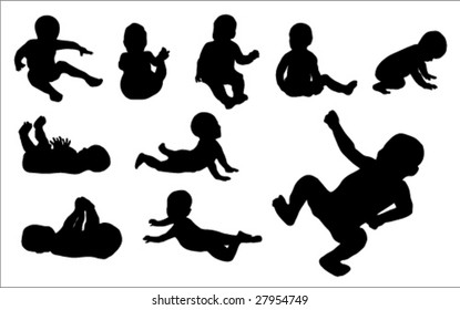 Set Of Ten Black Baby Silhouette Vector Illustrations