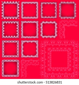 Set of ten borders. Square frames with eastern elements. Floral ornaments in mehndi style. Vector template.