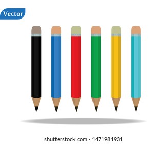 Set of ten colored pencils on white background. Vector illustration.