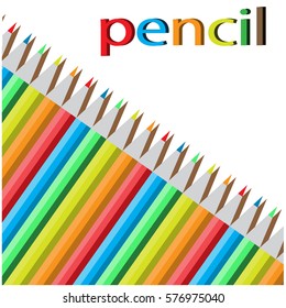 Set of ten colored pencils on white background. Vector illustration.
