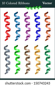 A set of ten colorful serpentine ribbons