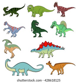 Set of ten different dinosaurs