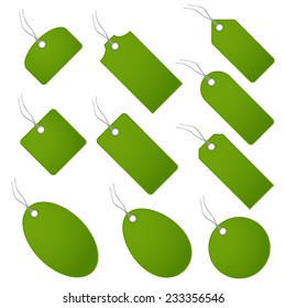 Set of ten different green hang tags