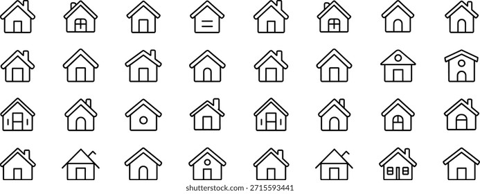 Conjunto de diez diferentes casas en línea en blanco y negro de diferentes estilos