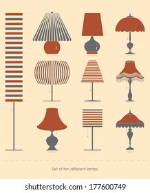 Set of ten different lamps