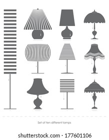 Set of ten different lamps