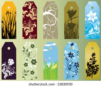 Set of ten different vector floral  bookmarks