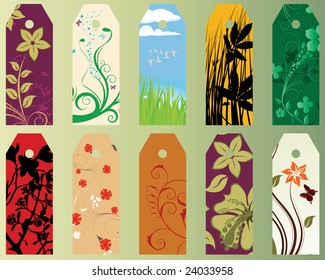 Set of ten different vector floral  bookmarks