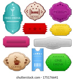 Set of ten different vintage tickets. Each ticket is grouped and layered. Each layer named.