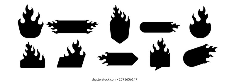 Set of ten fire-themed icons perfect for creative digital art and web design applications.