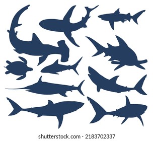 Set of ten fish, inhabitants of the underwater world