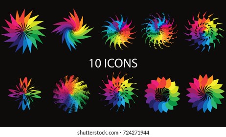 The set of ten flowers icons abstract pattern vector background.