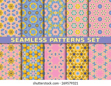 Set of ten geometric seamless patterns. Stylish prints with Swatch.