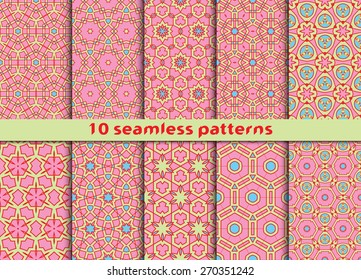 Set of ten geometric seamless patterns. Fashion prints with Swatch for filling.