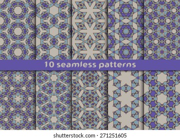 Set of ten geometric seamless patterns. Stylish prints with Swatch for filling.