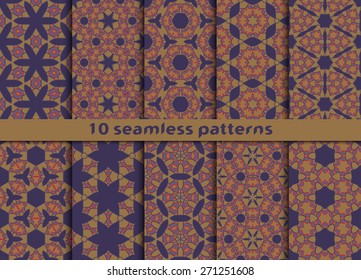 Set of ten geometric seamless patterns. Stylish prints with Swatch for filling.