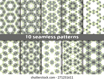 Set of ten geometric seamless patterns. Stylish prints with Swatch for filling.