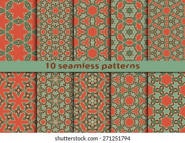 Set of ten geometric seamless patterns. Stylish prints with Swatch for filling.