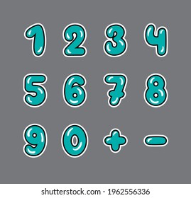 un conjunto de diez figuras verdes, más y menos signo 
con un contorno negro sobre un fondo gris, vector
