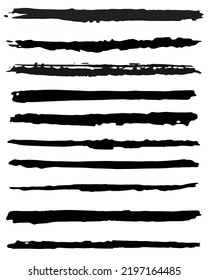 Set of ten grunge black brush lines for your design
