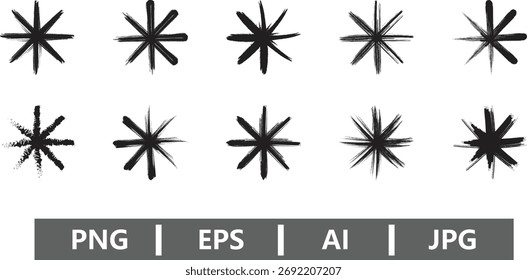 Conjunto de diez esteladas dibujadas a mano aisladas sobre fondo blanco para Elementos de diseño y decoración