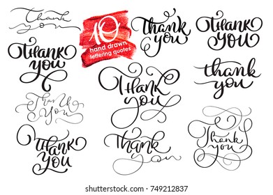 Set of ten hand written calligraphy lettering texts Thank you. handmade vector illustration
