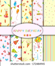 Set of ten happy birthday patterns. Vector illustration