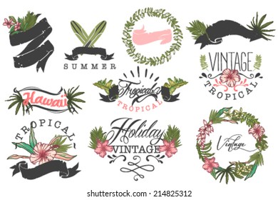 set of ten hawaii logos tropical collection