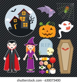 Set of ten icons for Halloween decoration.

