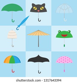 Set of ten isolated colrful umbrella icons