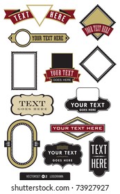 Set of ten label or emblem shapes and frames. Easy to edit shapes and colors.