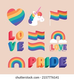 set of ten lgbtq pride items
