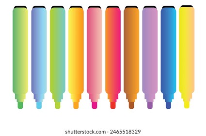 Set of Ten Marker Colors Isolated Upside down isolated on white background. Editable Coloring clipart vector EPS available