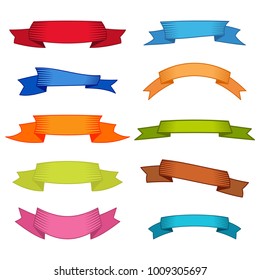 Set of ten multicolor ribbons and banners for web design. Great design element isolated on white background. Vector illustration.
