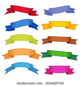 Set of ten multicolor ribbons and banners for web design. Great design element isolated on white background. Vector illustration.
