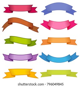 Set of ten multicolor ribbons and banners for web design. Great design element isolated on white background. Vector illustration.