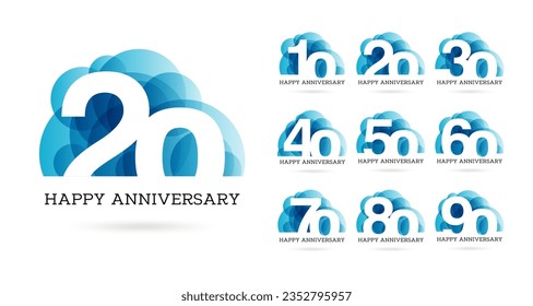 Set ten to ninety years anniversary logo design, celebrate anniversary logo to celebrate event, invitations, 10, 20, 30, 40, 50, 60, 70, 80, 90, logo sign purpose