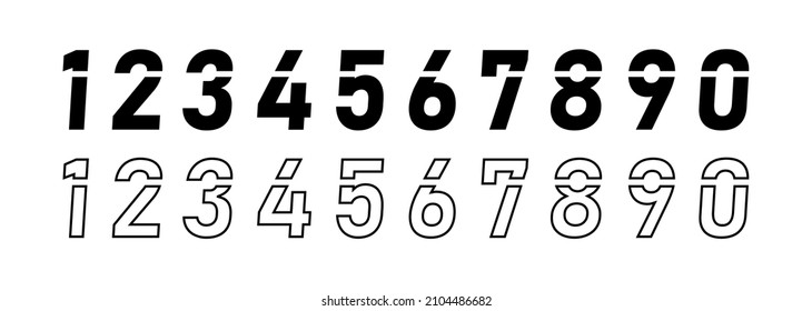 Set of ten number from zero to nine. Number elements for your design. Modern trendy style lettering typeface. Vector illustration.