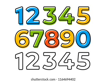 Set of ten numbers form zero to nine. Numbers vector line