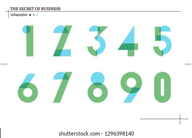 Set of ten numbers form zero to nine, number flat design. Color geometry shapes. Set geometry numbers