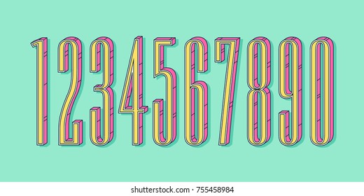 Set of ten numbers form zero to nine, number design elements