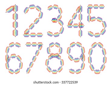 Set of ten numbers made in rainbow colors on white background